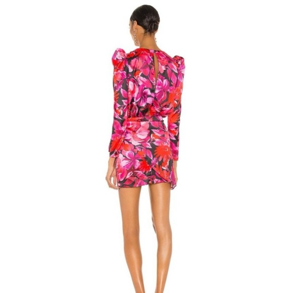 NBD Levigne Floral Mini Dress Long Sleeve Puffy Sleeves XS Wrap Revolve - Picture 3 of 12